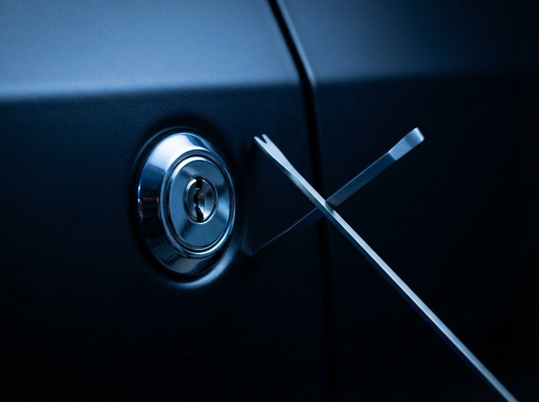Car door lock cylinder with entry tools